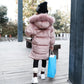 Girls' Windproof and Warm Quilted Jacket Plus Velvet Mid-length Thick Winter Clothes