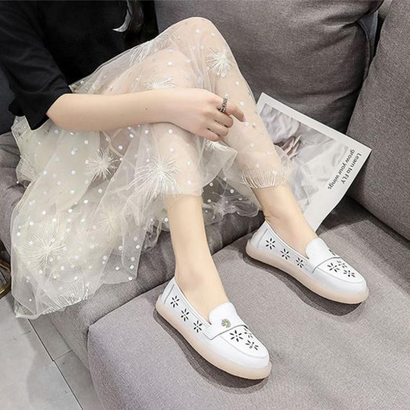 White Shoes Spring Summer Hollow Non-slip Flat Bottom All-match Single Shoes Breathable Comfortable Soft Bottom Pregnant Women Nurse Shoes