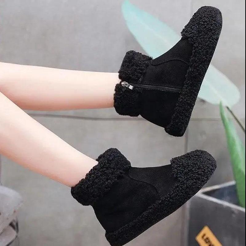 Snow Boots Women Sheep Cake Wool Shoes Women's Warm and Velvet Cotton Shoes Winter Flat Platform Short Boots