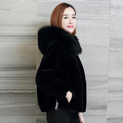 Women's Faux Fur Coat Winter Solid Color Hooded Zipper Short Jacket Female Large Size Casual Warm Coat
