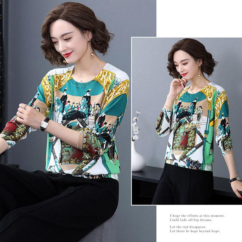 Autumn Winter Fashion Printed Pullover Knitted Sweater Vintage Middle-aged Women  High-end Cashmere Sweater