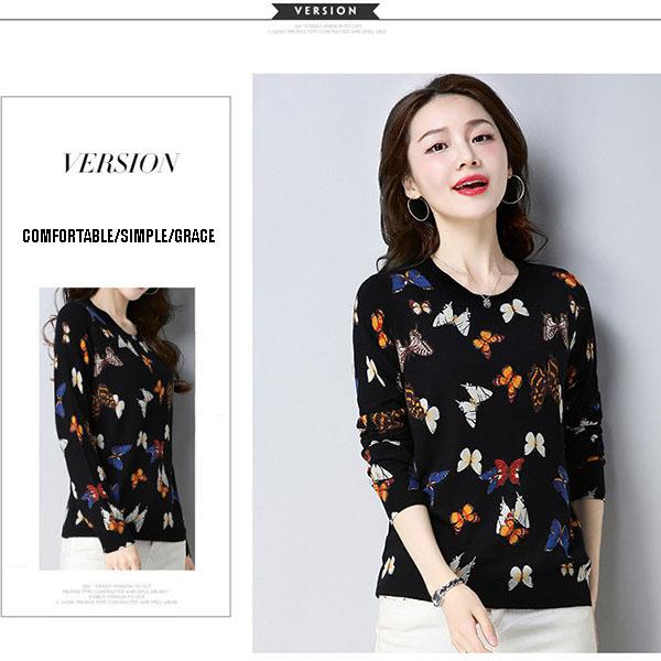 Plus Size Spring, Autumn and Winter Butterfly Print Sweater Cashmere Knit Bottoming Sweater Vintage Slim Warm Woolen Sweater Jumper Outwear