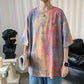 Summer Tie-dye 5-point Sleeve T-shirt Men's Short-sleeved Gradient Harajuku Style Trend Loose Retro Sleeve Top