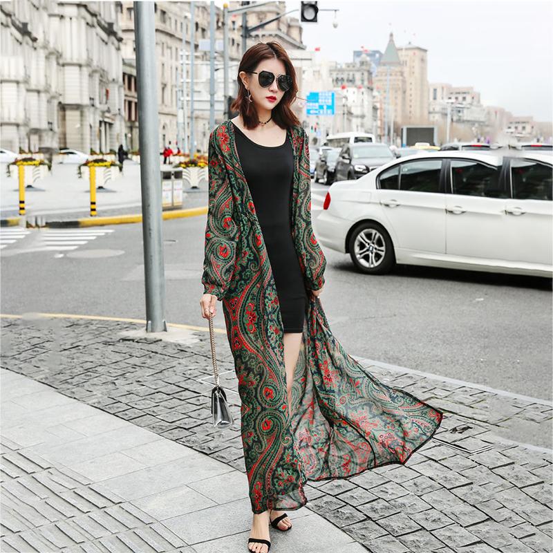 Women's Ethnic Style Sun-Dress Mid-length Plus Size Shawl Loose Outer Chiffon Cardigan Thin Coat Beach