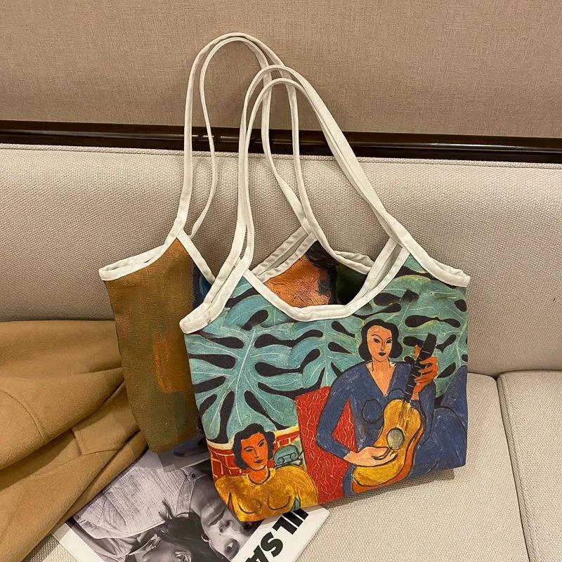 Painting Canvas Bags Casual Large Daily Women Shoulder Tote Shopper Handbag Simple Hobo Bags Funny Comics
