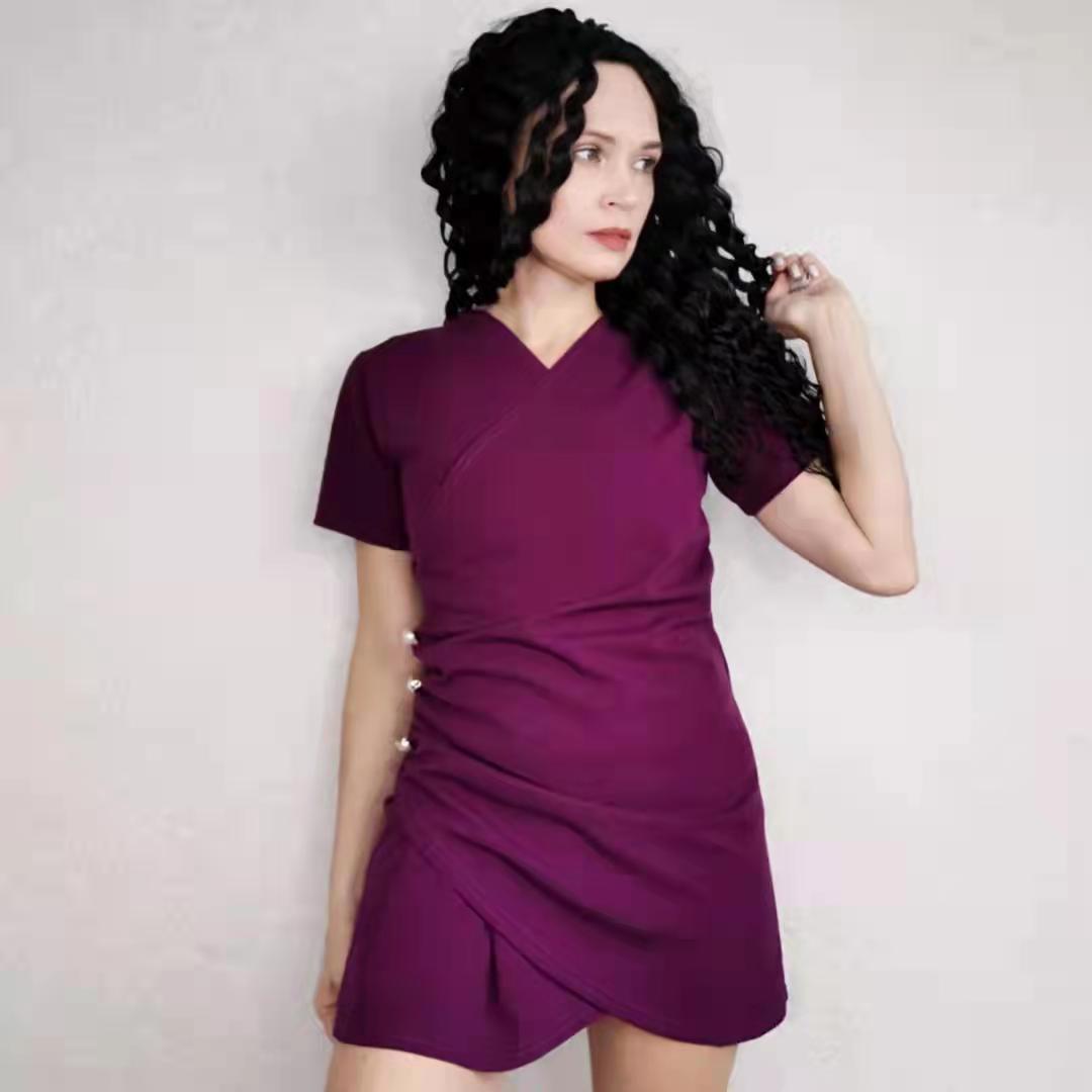 Women V-Neck Dress Irregular  Slim Solid Color Bodycon Dress Female Bodycon Dress for Party