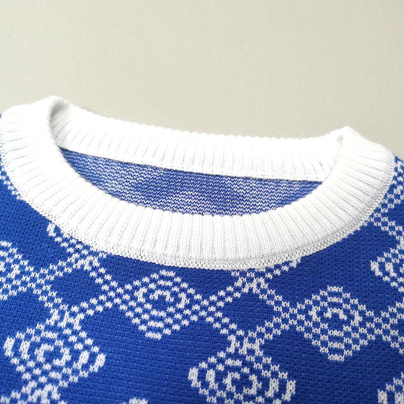 Sweater Women Round Neck Geometric Pattern Korean Style Fluffy Top Loose Trendy Harajuku Cashmere Sweater Autumn Winter Jumper