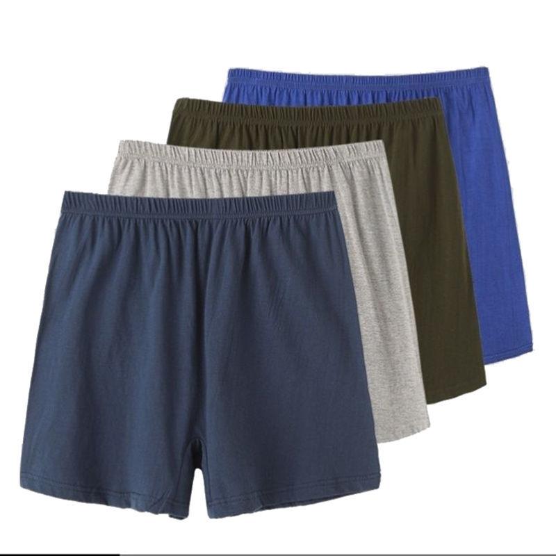 4PCS Pure Cotton Men's Boxer Vertical Panties Loose Large Size Obese Deep-port Four-pointer Middle-aged Adult Leggings