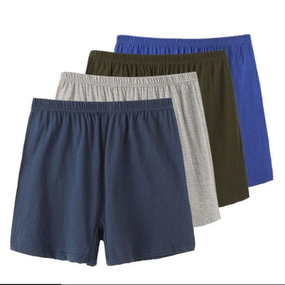 4PCS Pure Cotton Men's Boxer Vertical Panties Loose Large Size Obese Deep-port Four-pointer Middle-aged Adult Leggings