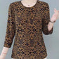 Women's Printed Top Spring and Autumn Floral Long-sleeved Thin Round Neck T-shirt