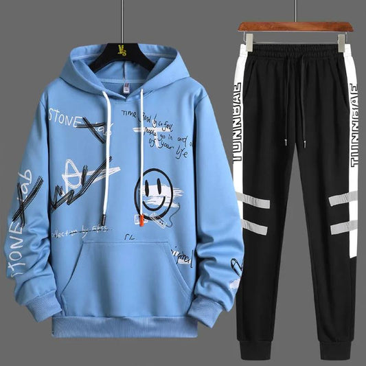 Youth Hooded Sports Suit Spring Campus Sportswear Casual Loose Clothing Pullover Suits Men