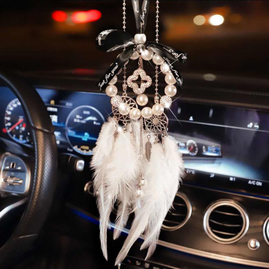 Car Pendant Car Pendant Imitation Pearl Dream Catcher Feather Rearview Mirror Pendant