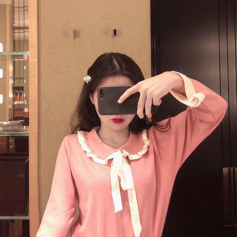 Knitwear Autumn and Winter New Female Foreign Body Slim Slimming Wooden Ear Long-sleeved Shirt