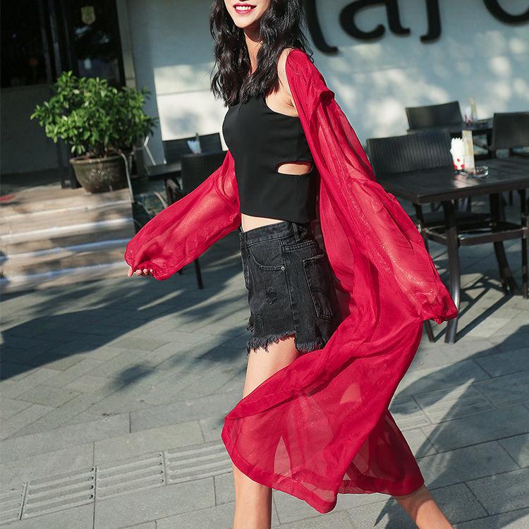 Hooded Chiffon Cardigan Women's Sun Protection Clothing Sun-Dress Plus Size Shawl Loose Outer Thin Coat Beach