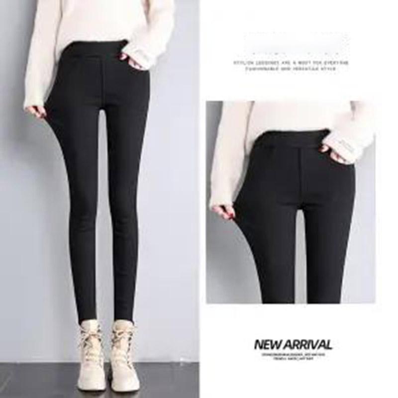 Women's Elastic Waistline Winter Leggings Plus Velvet Thickening Outer Wear Black Elastic Feet High Waist Thin Cotton Trousers