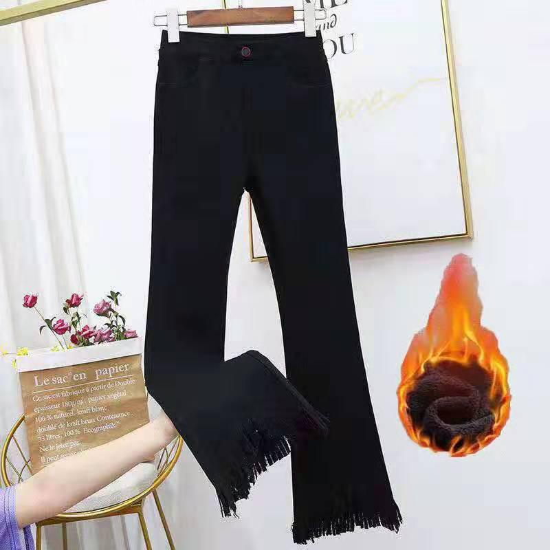 Large Size Autumn and Winter Bell Bottom Pants High Waist Slim Stretch Casual Denim Long Pants Women