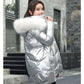 Down Cotton Jacket Winter Loose Korean Color Shiny Face-free Collar Mid-length Cotton Jacket Women