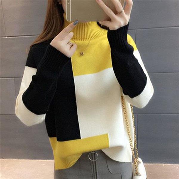 Autumn and Winter Casual Sweater High Neck Knitted Bottoming Shirt Loose Plus Size Women's Top
