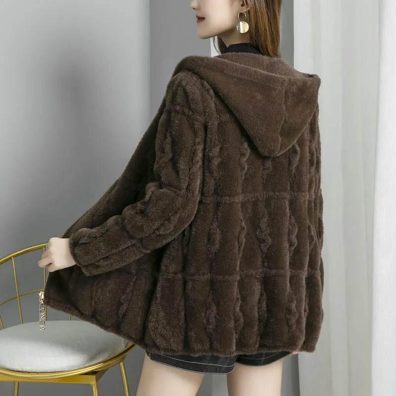 Autumn and Winter Models of Imitation Mink Velvet Fur Coat Loose Mink Fur Coat Women's Hooded Thickening