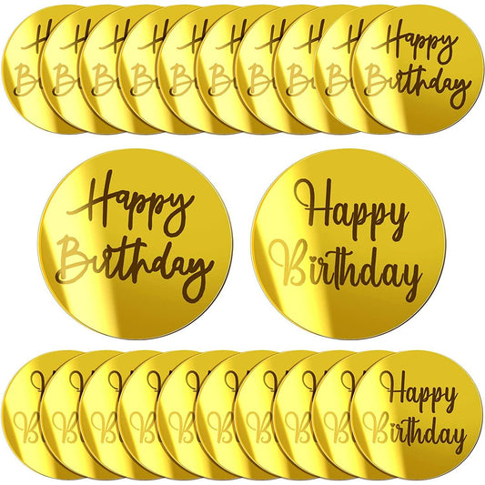 20 Pieces Acrylic Cake Disc Acrylic Cupcake Toppers Mirror Acrylic Cake Toppers Round Birthday Engraved Topper Charms for DIY Cupcake Decoration