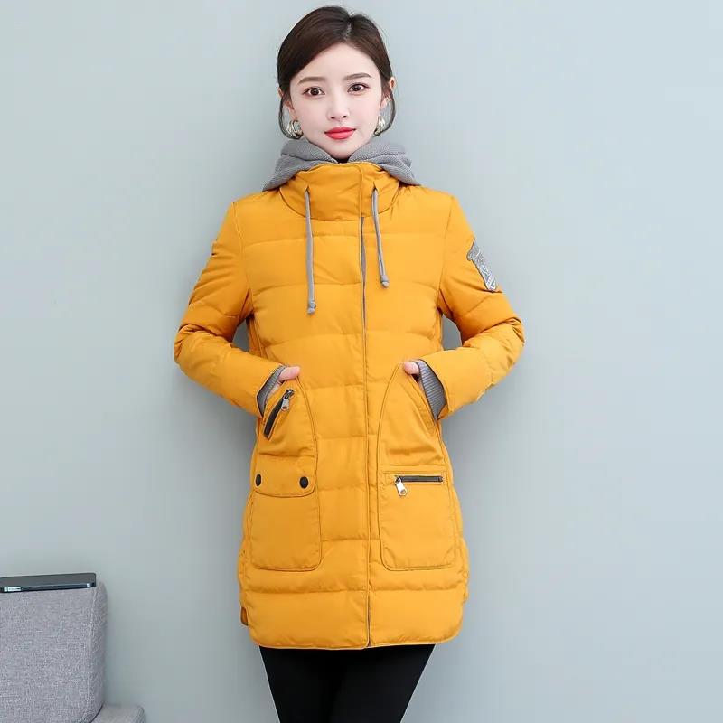 Mid-length White Duck Down Jacket Women Fashion Self-cultivation Knit Hat Fake Two-piece Winter Jacket
