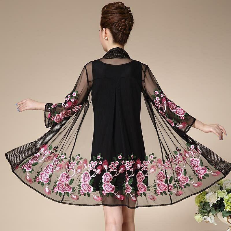 1pcs Sun-Dress Women's Chiffon Cardigan Flowers Sun Protection Clothing Mid-length Plus Size Loose Outer Thin Coat Beach Air-conditioned Rooms
