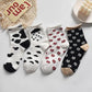 Four Pairs of Women's White Curled Tube Socks Cartoon Embroidery Pile Socks