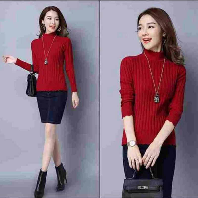 Podilove velvet thick pullover slim long-sleeved half-high collar bottoming shirt women plus