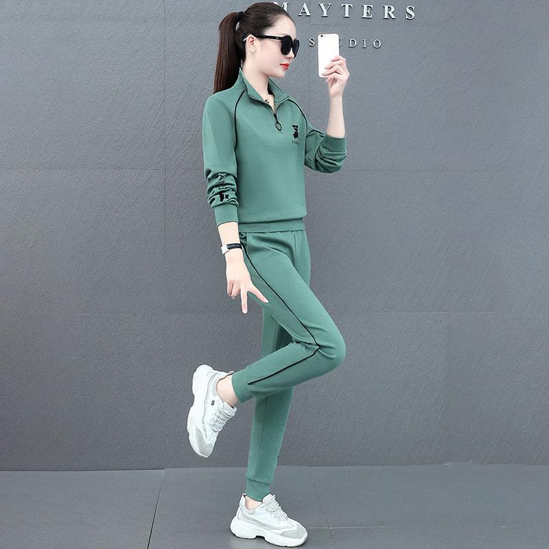 Sports and Leisure Suit Women Loose Stand-up Collar Sweater Running Clothes Two-piece Long-sleeved Trousers Sweat-absorbent and Breathable
