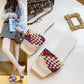 Color-blocking Woven Sandals  Slippers Women's All-match Outer Wear Summer Square-toe Flat-bottomed Slippers