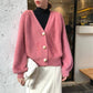 6 Colors Women Faux Mink Cashmere Lazy Loose Sweater Knitted V-neck Cardigan Button Coat