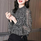 Chiffon Shirt Women's Spring and Autumn Long Sleeve Puff Sleeve Floral Top