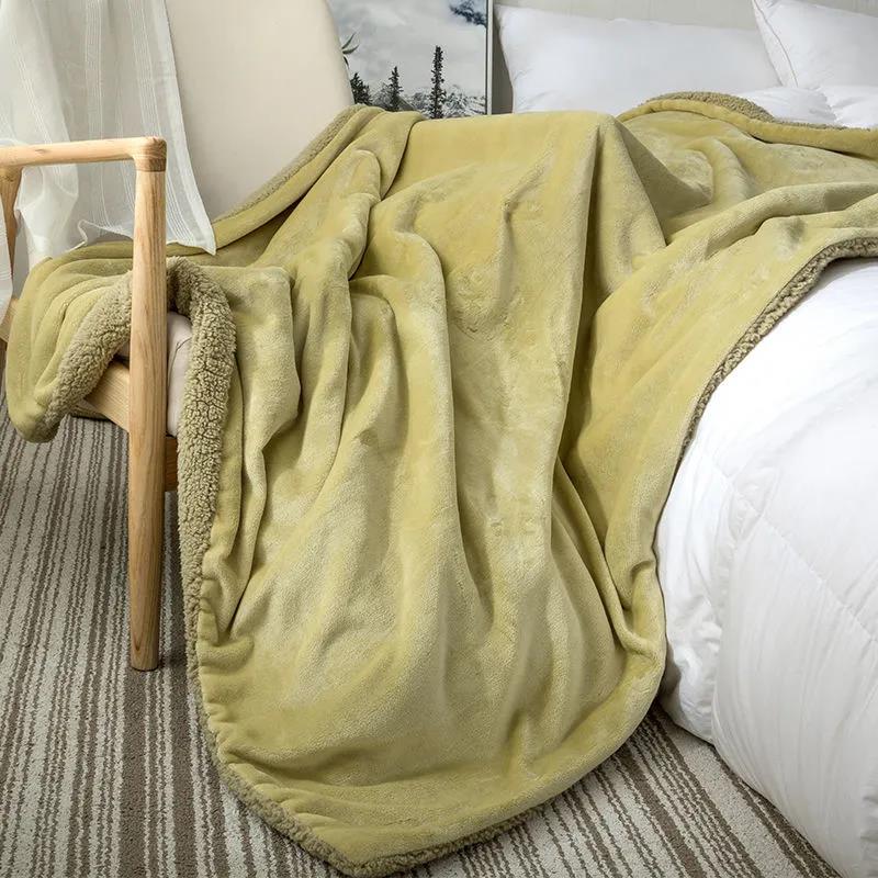 Double Thickened Lamb Fleece Blanket Quilt Coral Fleece Nap Blanket Winter Warm Blanket