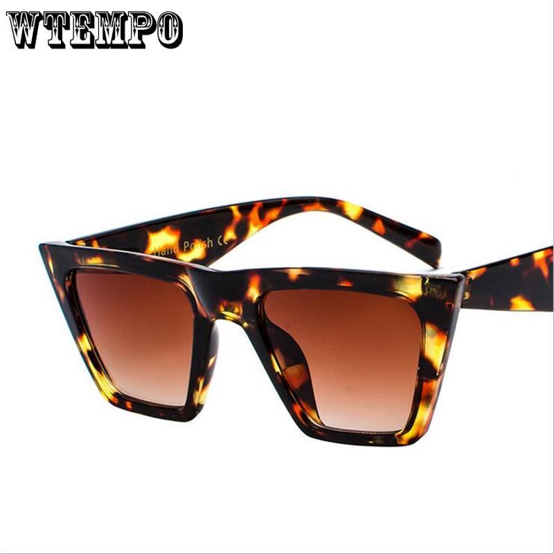 WTEMPO New Personality Leopard Frame Cat Eye Sunglasses Women Brand Designer Transparent Colorful Fr