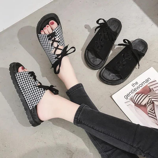 Roman Style Slippers Female Korean Version of The Society Wear Flat Sandals and Slippers Female Students All-match Summer Beach Shoes