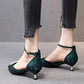 3cm Low Heel Single Shoes Women Stiletto Heel Shoes Temperament Green High Heels Women Pointed Hollow Shoes Women