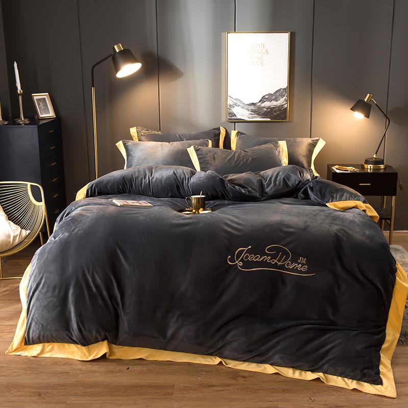 4pcs  Home Textile Bedding Sets Fleece Bedding Set Duvet Cover King Queen Winter Quilt Cover Set