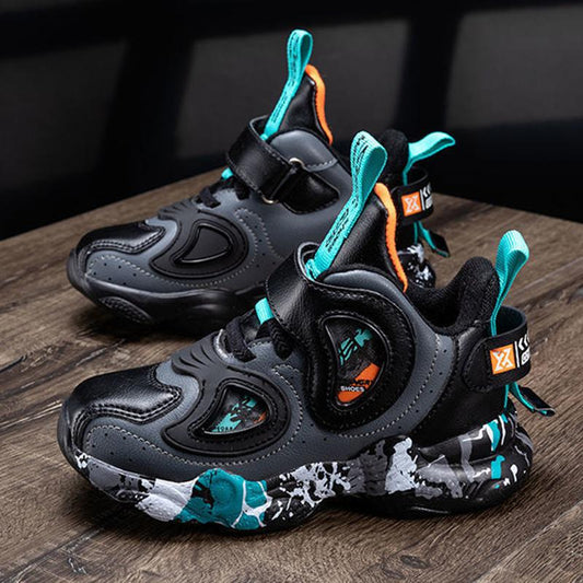 Boys Shoes Spring and Autumn Children's Sneakers Shoes Leather All-match Shock Absorption Support Waterproof Lightweight Running Shoes