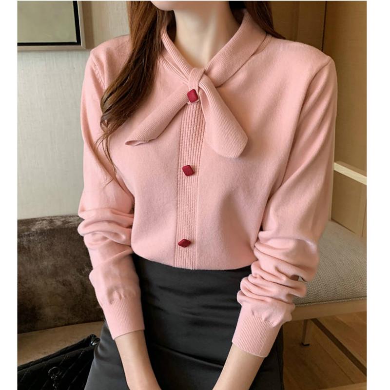 Bow Thick Slim Bottoming Shirt Women Autumn Winter Long-sleeved Was Thin Knitted Sweater