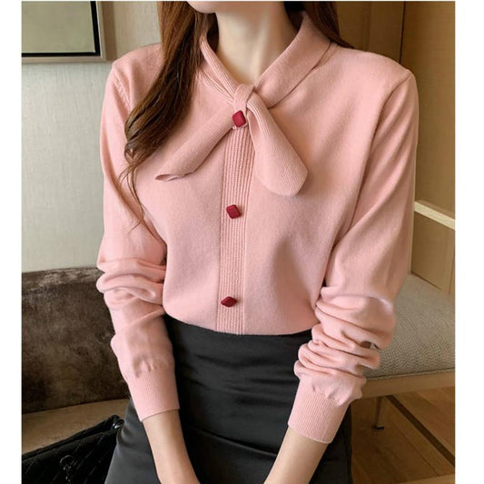Bow Thick Slim Bottoming Shirt Women Autumn Winter Long-sleeved Was Thin Knitted Sweater