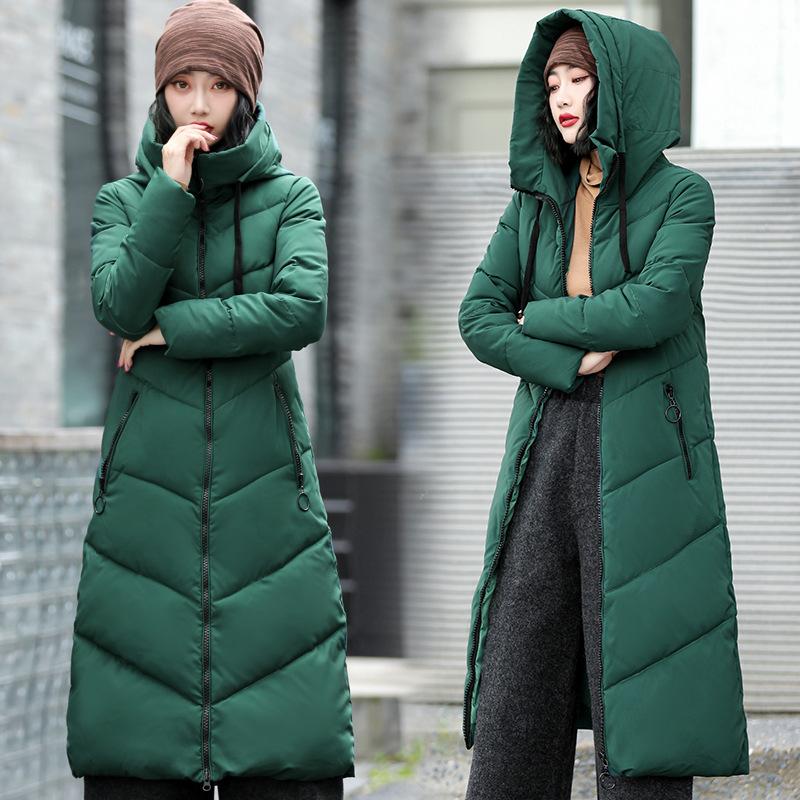 Women Winter Long Jacket Hooded Thickening Coats Warm Down Jackets Solid Color Cotton Jacket Casual Padded Coat Outerwear Parka Female Winter Clothes