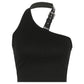Punk Style Choker Halter Top Women Sexy Fashion Slim Cami Backless Buckle Top Summer Tank Tops