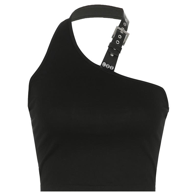Punk Style Choker Halter Top Women Sexy Fashion Slim Cami Backless Buckle Top Summer Tank Tops