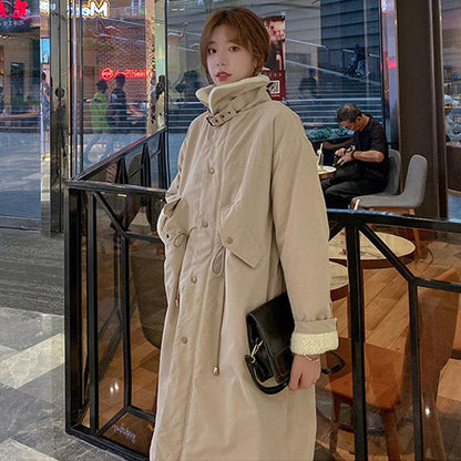 Women's Mid-length Over-the-knee Korean Loose Lamb Wool Padded Jacket Hong Kong Style Winter Cotton Jacket