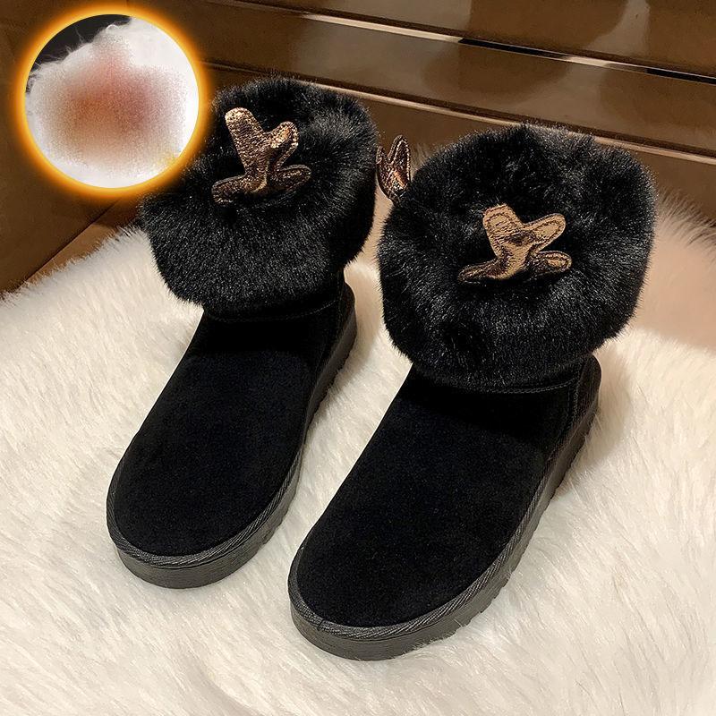 Women's Shoes Winter Warm Cute Elk Antlers Snow Boots Plus Velvet Cotton Shoes Women Casual Shoes