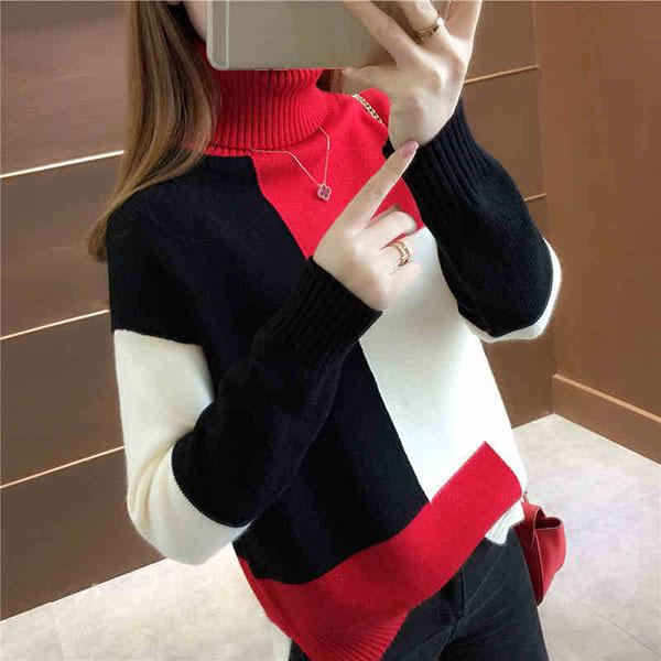 Autumn and Winter Casual Sweater High Neck Knitted Bottoming Shirt Loose Plus Size Women's Top