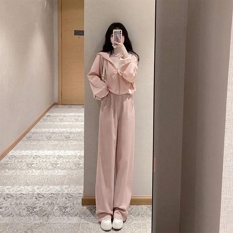 2PCS Women's Autumn Loose Sweater Set Hooded Sweater Jacket + Loose Wide Leg Pants Two-piece Ladies Sports Suit Jogging Suits for Athletic Girl