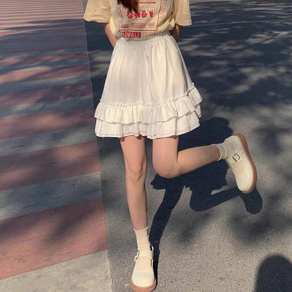 Women High Waist Pleated Skirt School Girl Lace A-Line Flare Skater Short Skirt Uniforms Cosplay Sweet Girls
