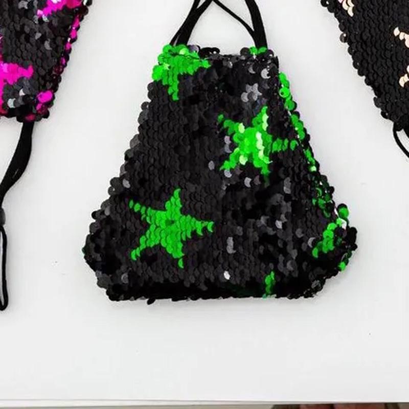 Women's Five-pointed Star Sequined Mask Cotton Breathable Washable Mask Shiny Sequins Luxury Windproof Dustproof Face Mask Female Face Mouth Cover