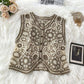 Embroidery Hollow Design Retro Style V-neck Sleeveless Waistcoat  Women's Spring and Summer